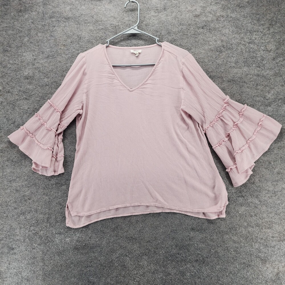 Maurices Shirt Womens Large Bell Sleeve Pink V Neck